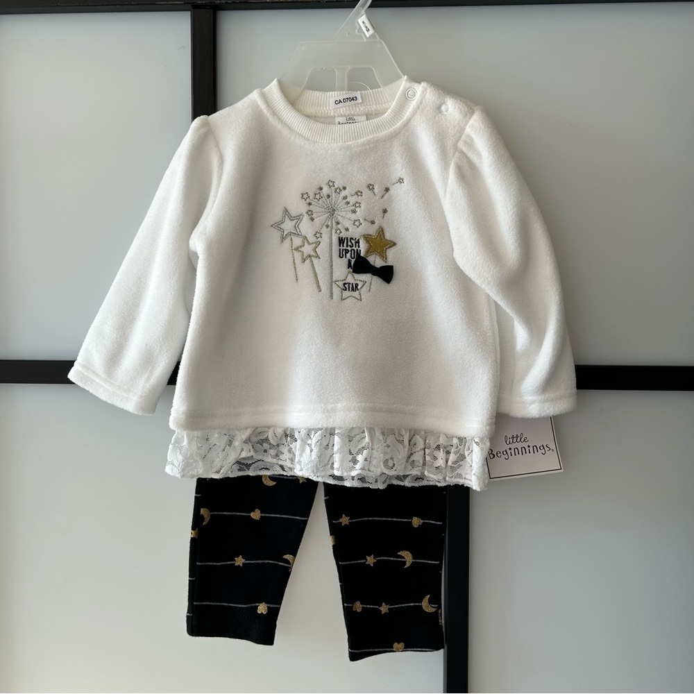 [6-9m] NWT Little Beginnings Wish Upon A Star Matching Set Navy Blue & White